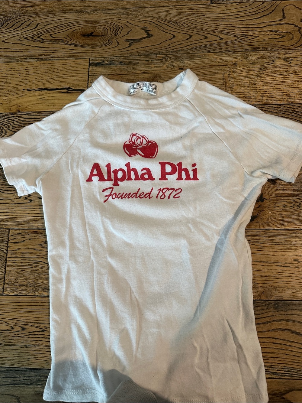 White Short-Sleeve Tee with Red Logo